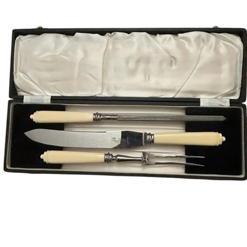 Antique Taylor Witness Sheffield England Stainless Cutlery‎ Carving Set W Case